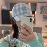 Daiiibabyyy  Korean Japanese Style Sweet Wind Ins College Wind Pink Blue Plaid Bow Embroidered Baseball Cap Cute Women Summer Baseball Cap