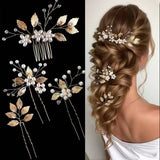 Daiiibabyyy  4-Piece Set Silver Leaf Forest Style Hair Comb and Hairpin Set, Elegant Style, Suitable for Bride Wedding / Bridesmaid Styling