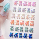 Daiiibabyyy 5pcs/bag Nail Art Pearly Shiny Bear Jewelry Flat Bottom Nail Rhinestones Aurora Colorful Cartoon Nail Decoration Accessories