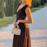 Daiiibabyyy  Lace Deep V-neck Evening Gown Women Dress Elegant Sleeveless High Waisted Solid Long Dress Fashion Embroidery Slim Party Dresses