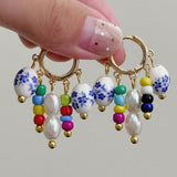 Daiiibabyyy  Bohemian Ethnic Style Ceramic Glazed Seed Beads Pearl Tassel Earrings Women Holiday Temperament Niche Fashion Jewelry