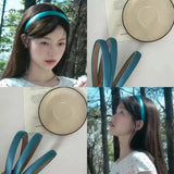 Daiiibabyyy  1PC Women's Autumn Winter Daily Teal Satin Headband Minimalist Fashion Hair Accessory Stylish Daily Hair Decoration