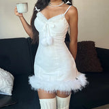 DAIIIBABYYY  -   Fur Christmas White Dress Lady Party Mini Evening Elegant Dresses 2024 Women Winter Clothes Luxury Sexy Bodycon Furry Dresses