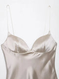 Daiiibabyyy  Backless Suspenders Heart Shaped Collar Satin Textured Top Women's Summer Gentle Temperament Solid Color Self Cultivation Sling