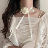 Daiiibabyyy  Girl's New Hair Tie  Sweet Style Rose Sweet Flower One-piece Braided Hair Tool Girl's Hair Band Neck Tie Necklace Hair Accessory