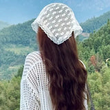 Daiiibabyyy  Lace Flower Elegant Lace Women Flower White Pink Sweet Triangle Scarf Thin Breathable Ribbon Artistic Style Travel Photo Decora
