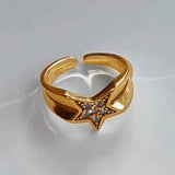 DAIIIBABYYY  -  Vintage Punk Style Zircon Star Couple Rings for Men Women Personality Adjustable Crystal Pentagram Ring Jewelry Y2K Accessories