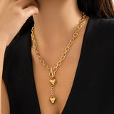 DAIIIBABYYY  -  Punk Heart Shaped Pendant Necklace Women's Fashion O-shaped Chain Buckle Necklace Sexy Chest Chain Body Jewelry Gift