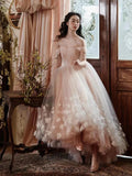 Daiiibabyyy  Pink Applique Wedding Dresses Women Off The Shoulder Ankle-length Evening Party Dress Customized Prom Formal Occasion Dress