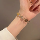 Daiiibabyyy  Temperament Colorful Clear Crystal Natural Stone Elastic Strand Bracelets for Women Real Gold Plated Copper Accessories