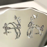 Daiiibabyyy  Silver Zircon Butterfly Winding Stud Earrings for Women Cute Insect Fashion Jewelry Light Luxury Accessories