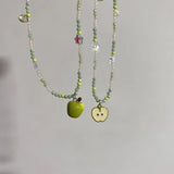DAIIIBABYYY  -  New Cute Harajuku Cartoon Fruit Ceramic Pendant Green Charm Beads Choker Necklace Women Y2K Jewelry Aesthetic Summer Accessories