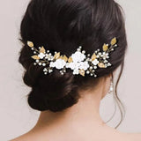 Daiiibabyyy  1Pc Flower Bride Wedding Hair Vine Pearl Bridal Hair Piece Leaf Hair Accessories Rhinestone Headband for Women and Girls