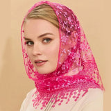 Daiiibabyyy  Simple Floral Printed Lace Triangle Scarf Embroidered Ethnic Style Lace Head Scarf for Women Lightweight Scarf Accessories