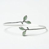 Daiiibabyyy 925 Stamp Silver Color Bangle for Women Green Opal Leaf Twigs Branch Jewelry Girls' Gift Dropshipping
