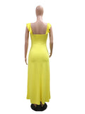Daiiibabyyy  Solid Backless Slimming Hollow Out Dresses for Women Square Collar Sleeveless High Waist Temperament Dress Female Fashion