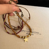 DAIIIBABYYY  -  3 Pcs Retro Brown Crystal Beads Bracelets Set Women Men Bohemia Braided Rope Chain Bracelets Bangles Ethnic Wristbands Jewelry