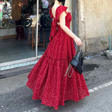 Daiiibabyyy  French dress spring new waist square collar design thin backless long floral  maxi dresses for women