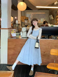 Daiiibabyyy  Korean Style Dress Set Women Spring Gentle Long Plaid Slip Dress Layered Lace Long Sleeve T-shirt Two Piece Set Women Outfits