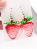 Daiiibabyyy  Sweet Resin Fruit Strawberry Pendant Earrings Lovely Red Clear Big Berries Drop Earring Summer Jewelry Gifts