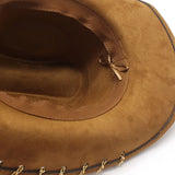 DAIIIBABYYY  -  Trendy Western Cowboy Hat for Men And Women with Metal Chain Wide Brim Suede Visor Fashion Jazz Cap