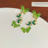 Daiiibabyyy  New Trendy Green Zircon Butterfly Earrings for Women Light Luxury Sweet Long Tassel Earrings Aesthetics Wedding Party Jewelry