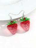 Daiiibabyyy  Sweet Resin Fruit Strawberry Pendant Earrings Lovely Red Clear Big Berries Drop Earring Summer Jewelry Gifts