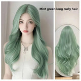 Daiiibabyyy  Long Hair Wig Women Big Curl Natural Simulation Fashion Mint Green Full Head Cover Synthetic Hair Lace Frontal Wig for Black Peo