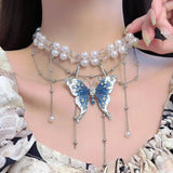 DAIIIBABYYY  -  Butterfly pearl necklace women's choker light luxury niche design accessories