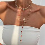 Daiiibabyyy  Cross Colorful Crystal Necklaces For Women Simple Gold Silver Color Y-Shaped Pendant Necklace Set New Christian Jewelry