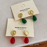 Daiiibabyyy  INS Fashion Red Green Color Natural Stone Water Drop Smile Sunflower Dangle Earrings for Women Statement Casual Jewelry