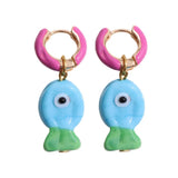 Daiiibabyyy  Personality Jewelry Accessories Enamel Fish Earrings Lip Alloy Charms Ear Buckle Dripping Oil Starfish Hoop Earrings Girls
