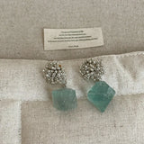 Daiiibabyyy  Handmade Irregular Green Natural Stone Metal Beads Strand Hanging Dangle Earrings for Women Mujer Party Holiday Jewelry