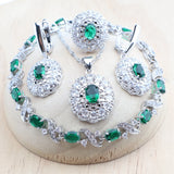 Daiiibabyyy 925 Silver Bridal Jewelry Sets For Women Wedding Green Zircon Bracelets Earrings Rings Pendant Necklace