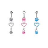 Daiiibabyyy Fashion Minimalist Bowknot Zircon Long Dangle Belly Button Ring Heart Shape Zircon Navel Ring For Women Body Piercing Jewelry