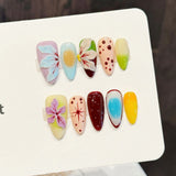 Daiiibabyyy  10pcs Handmade Press On Nails Pink Black French Fake Nails With 3D Floral Decor Wearable Almond Gradient Y2k False Nails Designs