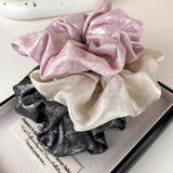 DAIIIBABYYY  -  Elegant Shiny Bright Silk Scrunchies Pink White Oversized Hair Ties Rope Lazy Low Ponytail Holder Women Student Girls Hair Bands