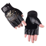Daiiibabyyy Skulls Rivet PU Leather Fingerless Gloves Men Women Fashion Hip Hop Women's Gym Punk Gloves Half Finger Men's Gloves