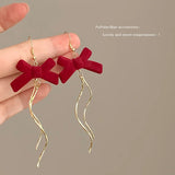 DAIIIBABYYY  -  New Romantic Winter Red Velvet Flocking Bow-knot Earrings Korean Fashion White Furry Ball Multi-style Dangle Earring Jewelry