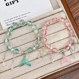 Daiiibabyyy  Korean Pink Crystal Fish Tail Pendant Bracelet For Women Elegant Handmade Beaded Tassel Chain Bracelets Jewelry Gifts