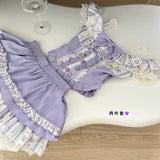 DAIIIBABYYY  -  Summer Women Sweet Gyaru Ballet Core Rave Birthday 2000s Aesthetic Outfits 2 Piece Set Lace Crop Top + Mini Elastic Waist Skirt