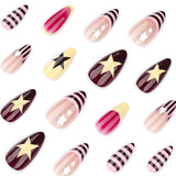Daiiibabyyy  24pcs Colorful Five-pointed Star Press On Nails Red Stripes French Style Y2k Fake Nails Yellow Almond European Fake Nail Tips