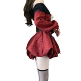 DAIIIBABYYY  -  Japan Year Sweet Christmas Dress Women Off Shoulder Sexy Bow Kawaii Dresses Famale Korean Fashion Plaid Casual Clothes Winter