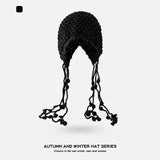 Daiiibabyyy  Korean Winter Wool Tassel Knitted Ear Protection Hat for Women Winter Warm Crochet Earmuffs Caps Girl Pullover Beanie Bonnet
