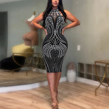 DAIIIBABYYY  -  Sexy Dresses for Woman Halter Backless Diamond Sheath Package Hips Mid Calf Elegant Evening Night Club Vestidos Mujer