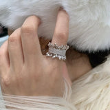 Daiiibabyyy  Silver Geometric Irregular Niche Woven Mesh Adjustable Opening Ring for Women Fine Jewelry Minimalist Accessories