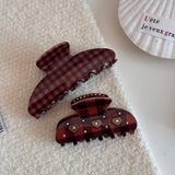 Daiiibabyyy  Refreshing World Hair Claw Retro Style Classic Brown Plaid Elegance Acetate Hair Claw Clips Hair Accessories for Women Girls