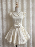 Daiiibabyyy  Sweet Lolita Mini Dress Women Bowknot Peter Pan Collar Ruffle Sleeve High Waist Lace Princess Kawaii Japanese Fashion Tea Party
