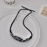 Daiiibabyyy  Natural Tibetan Onyx 3 Eyes Dzi Pendant Necklace Adjustable Rope Chain Choker Necklace For Women And Men Buddhism Jewelry