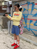 DAIIIBABYYY  -  American Retro Yellow Graphic T Shirts Korean Fashion 2000s Clothes Y2k Women's T-shirt Spring Autumn Tops Print Tees
